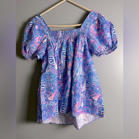 Lilly Pulitzer NWT Linen Sz 2 Keating Top Oca Blue Its a Sailabration 15" PTP - Picture 9 of 9